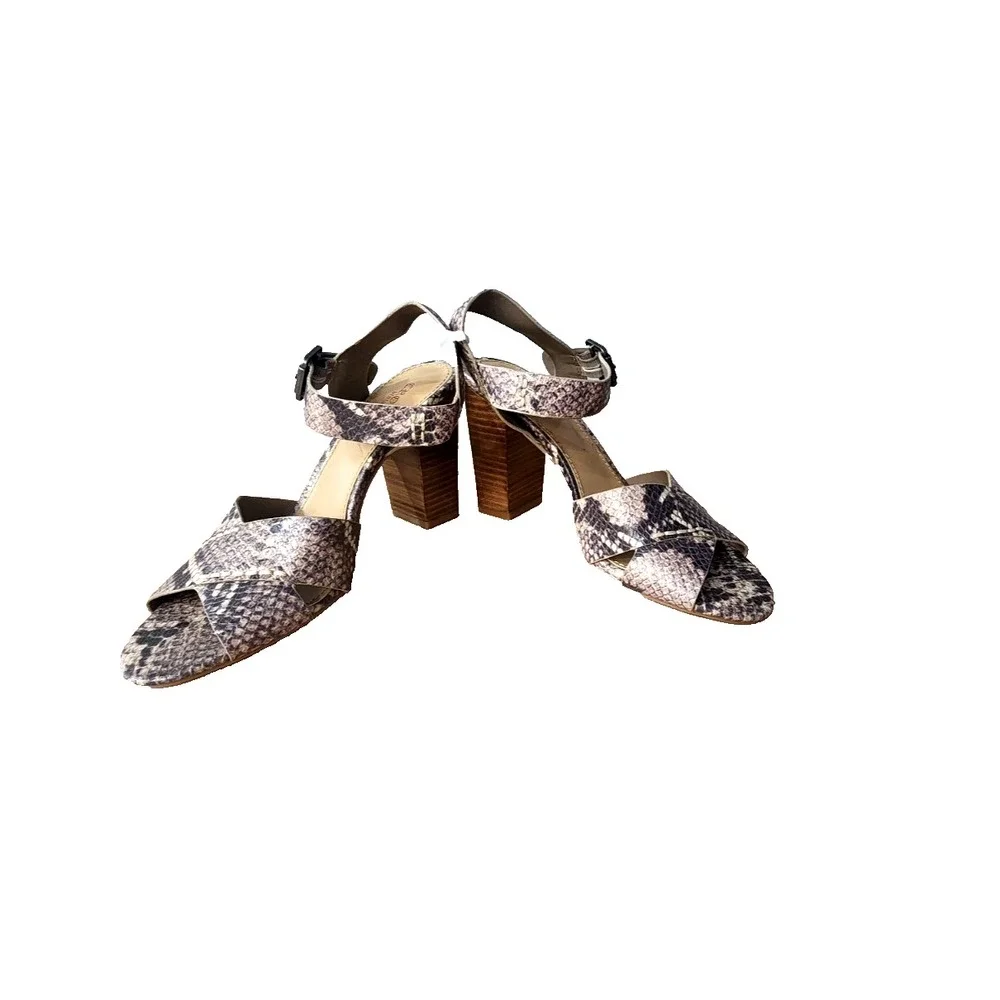 Crown Vintage Rattlesnake Snakeskin Pattern Chunky Block Heel Sandal Pump‎ 6.5M